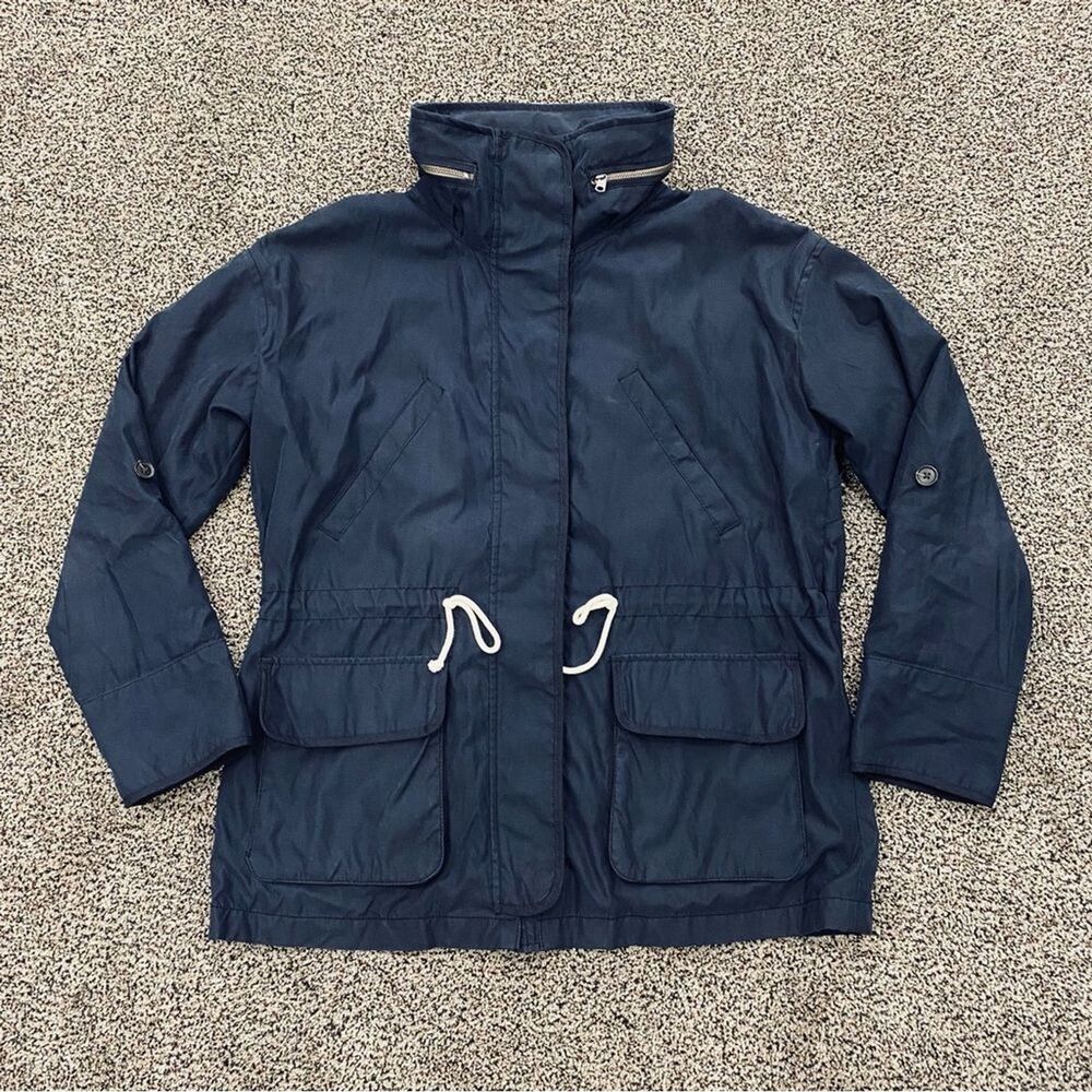A & F Women S Blue Anorak Utility Cargo Field Jacket Hooded Windbreaker Military
